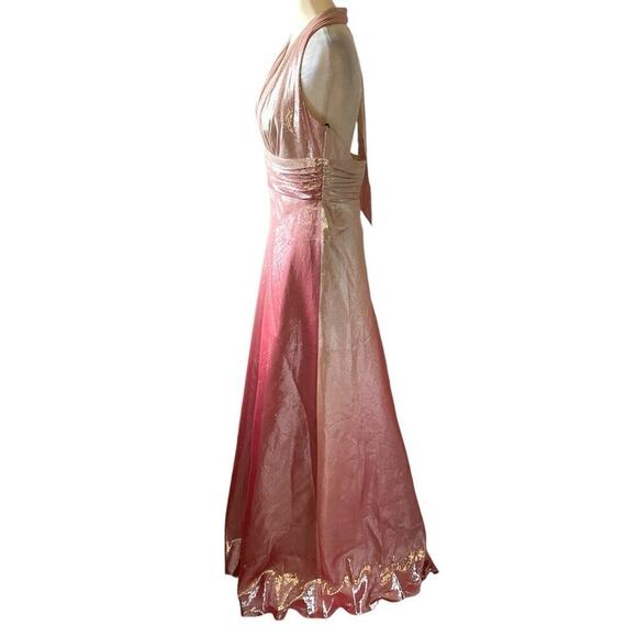 NWT David Meister Metallic Pink Ombré Halter Neck Gown Size 8 - Picture 2 of 10